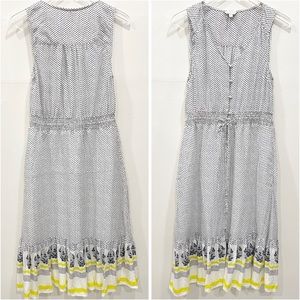 Lucky Brand Dress Sleeveless Size L Polka Dots Floral Button Down Drawstring =O
